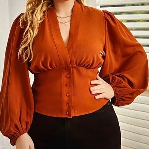 Shein EMERY ROSE Plus Bishop Sleeve Button Up Blouse